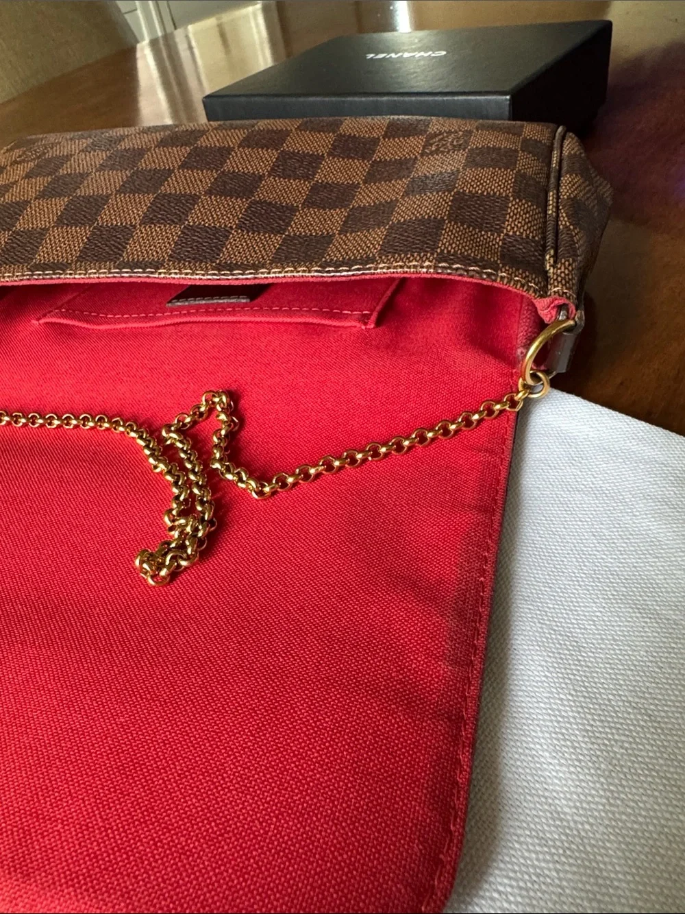 Louis Vuitton Favorite Damier Ebene Crossbody Bag with Gold Hardware